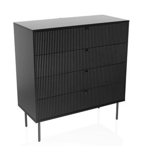 Svart Byrå KARBY K med fyra räfflade lådor och smala metallben från hjh LIVING