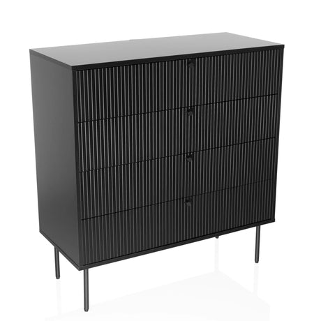 Svart Byrå KARBY K med fyra räfflade lådor och smala metallben från hjh LIVING
