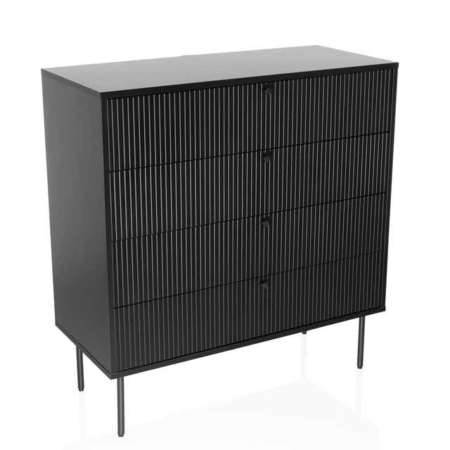 Svart Byrå KARBY K med fyra räfflade lådor och smala metallben från hjh LIVING
