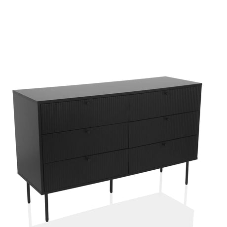 Svart Sidobord KARBY S med räfflade fronter och sex lådor från hjh LIVING