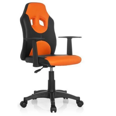 Snurrstol för barn KID GAME AL i svart-orange med armstöd och hjul från hjh OFFICE