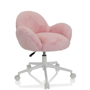 Rosa Snurrstol för barn KID TEDDY med fluffigt överdrag och vit stjärnfot med hjul från hjh OFFICE