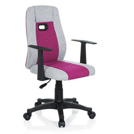 Snurrstol för barn KIDDY EXTRA i grått och rosa med svarta armstöd och hjul från hjh OFFICE