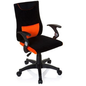 Snurrstol för barn KIDDY PRO AL i svart-orange med armstöd och hjulstjärna från hjh OFFICE