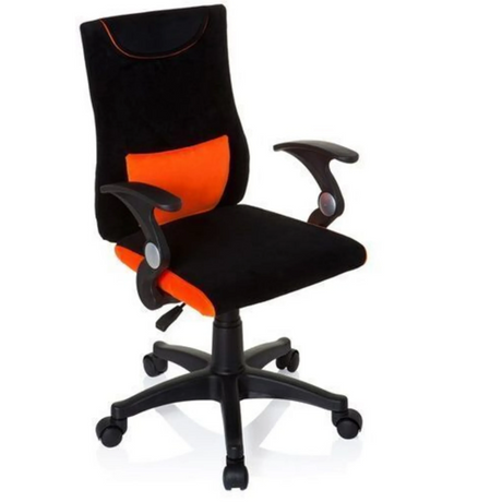 Snurrstol för barn KIDDY PRO AL i svart-orange med armstöd och hjulstjärna från hjh OFFICE