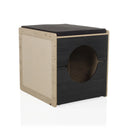 Katthus KITTY PAWBOX 2 i svart och ek med cirkulär öppning och kudde från hjh LIVING