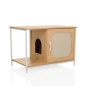 Katthus KITTYHOME 1 i boklook med vit metallram och integrerad sovplats från hjh LIVING