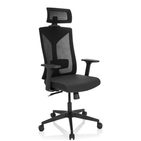 Professionell kontorsstol KODIAK i svart med nätrygg, nackstöd och armstöd från hjh OFFICE