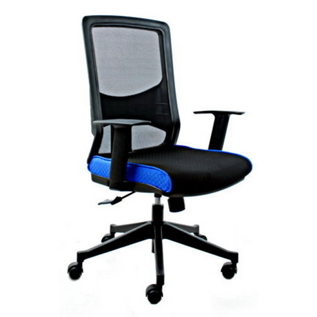 Professionell kontorsstol LAVITA i svart och blått med nätryggstöd och armstöd från hjh OFFICE