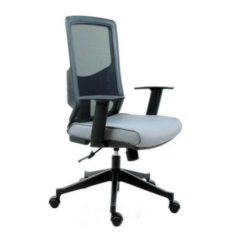 Professionell kontorsstol LAVITA i svart och grått med nätryggstöd och armstöd från hjh OFFICE