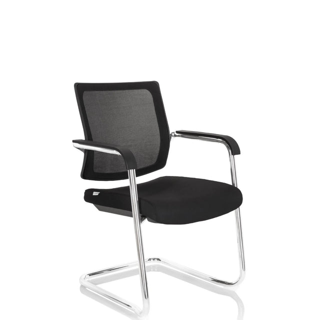 Svart Fjädrande stol LEVIA V med nätryggstöd och kromad ram från hjh OFFICE