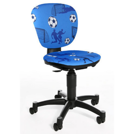 Blå Snurrstol för barn MAXX KID med fotbollsmotiv och svart stjärnfot med hjul från Topstar