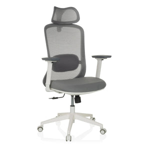 Professionell kontorsstol MIKEO G i grått med nätryggstöd och vitt underrede från hjh OFFICE