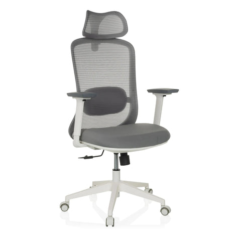 Professionell kontorsstol MIKEO G i grått med nätryggstöd och vitt underrede från hjh OFFICE