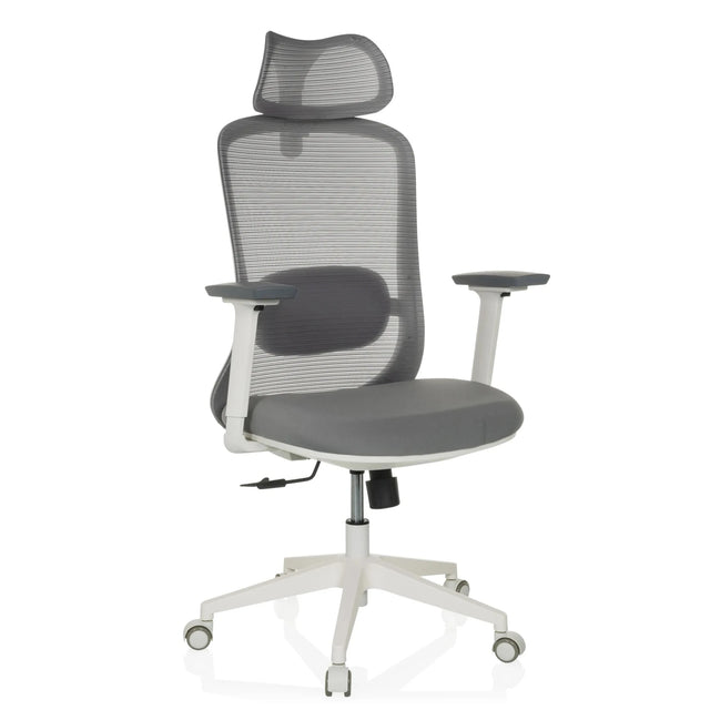 Professionell kontorsstol MIKEO G i grått med nätryggstöd och vitt underrede från hjh OFFICE