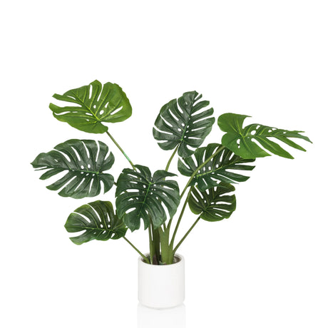 Grön Konstgjorda växter MONSTERA I med stora blad i en enkel vit kruka från hjh OFFICE