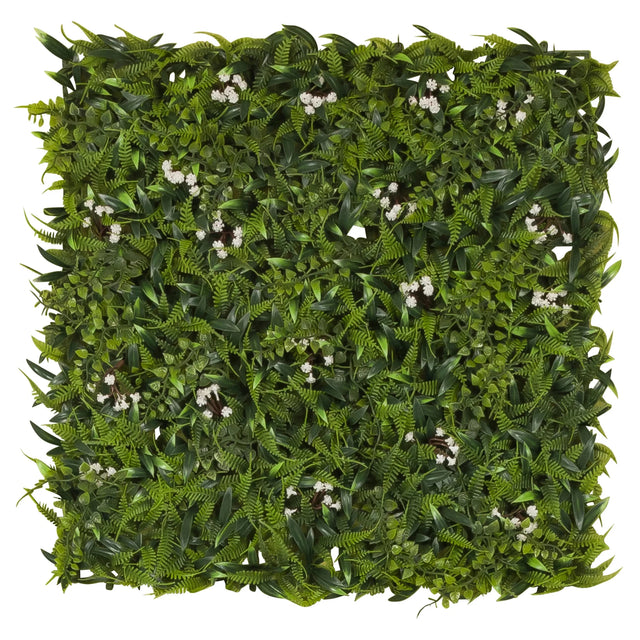 Grüne Pflanzenmatte MORE GREEN I mit dichten Farnblättern und kleinen weißen Blüten von hjh OFFICE