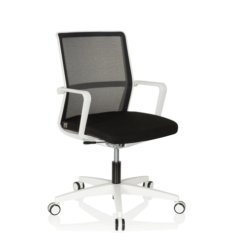 Professionell kontorsstol MOVE-TEC NET 3D W i vitt och svart med nätryggstöd och kullagerbas från hjh OFFICE