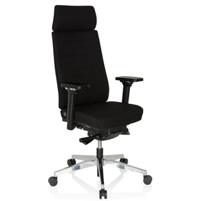 Professionell kontorsstol MOVE-TEC PRO 3D med svart tygklädsel, nackstöd och silverfärgat fotkors från hjh OFFICE