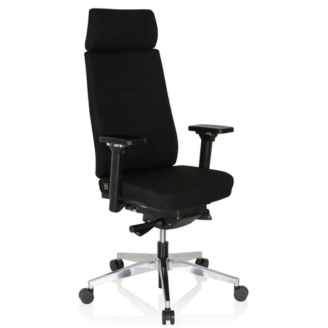Professionell kontorsstol MOVE-TEC PRO 3D med svart tygklädsel, nackstöd och silverfärgat fotkors från hjh OFFICE