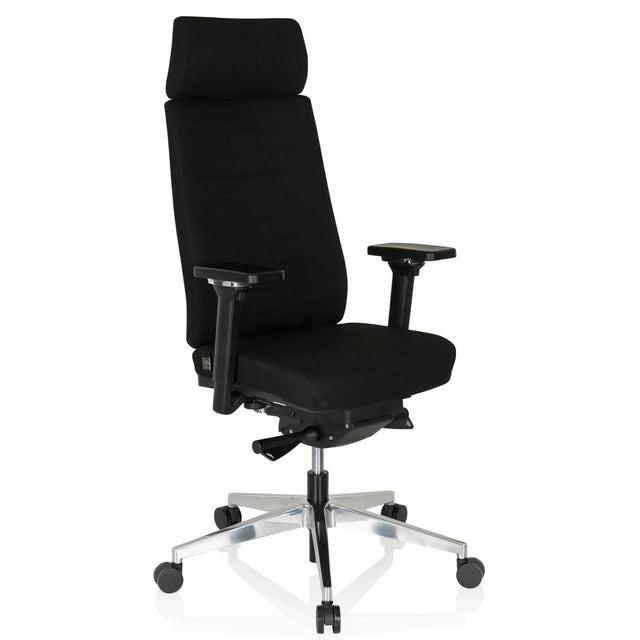 Professionell kontorsstol MOVE-TEC PRO 3D med svart tygklädsel, nackstöd och silverfärgat fotkors från hjh OFFICE