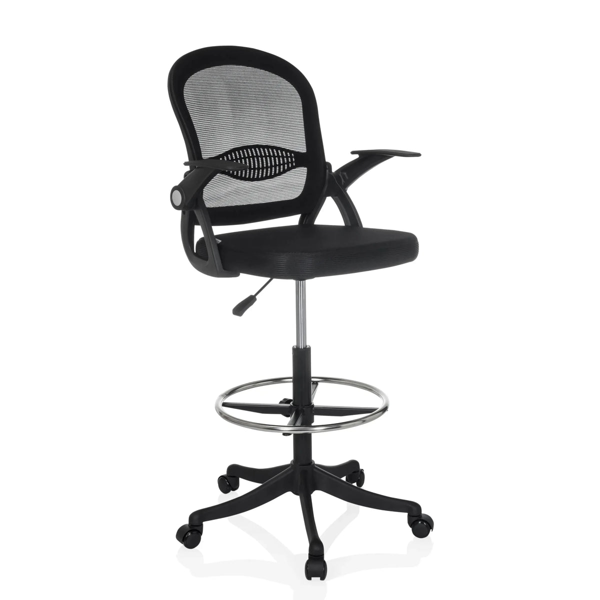 Svart Bardiskstol Naluro Work med nätryggstöd, fotring och hjul från hjh OFFICE