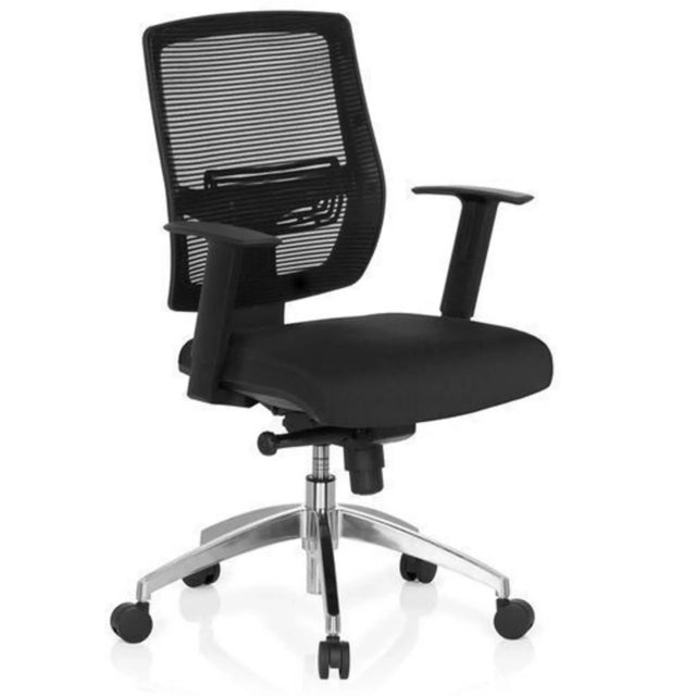 Professionell kontorsstol NET 90 i svart med nätryggstöd och silverfärgad stjärnfot från hjh OFFICE