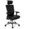 Professionell kontorsstol NOVA med svart läderklädsel, nackstöd och kromad stjärnfot från hjh OFFICE