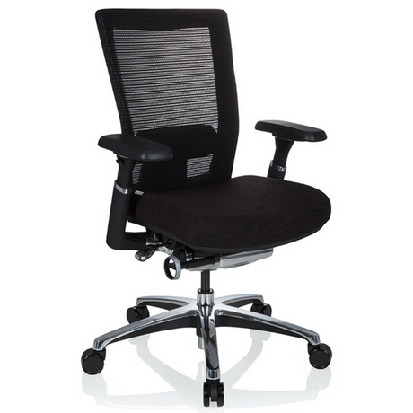 Hög kontorsstol NOVA PRO ALU i svart med nätryggstöd och blankt underrede från hjh OFFICE