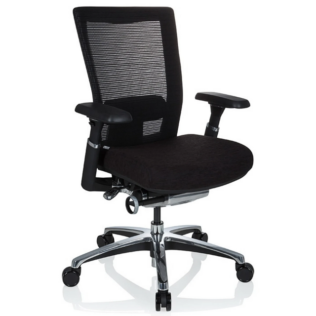 Hög kontorsstol NOVA PRO ALU i svart med nätryggstöd och blankt underrede från hjh OFFICE