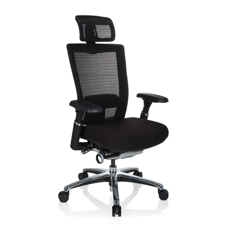 Hög kontorsstol NOVA PRO I i svart med nätrygg, nackstöd och blankt underrede från hjh OFFICE