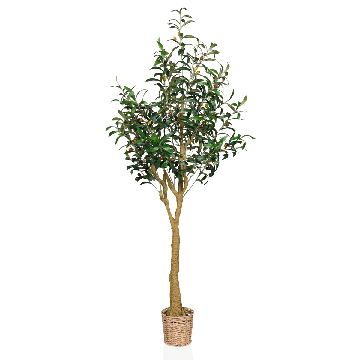 Konstgjorda växter OLIVE II i grönt med flätad korgkruka och naturlig stam från hjh OFFICE