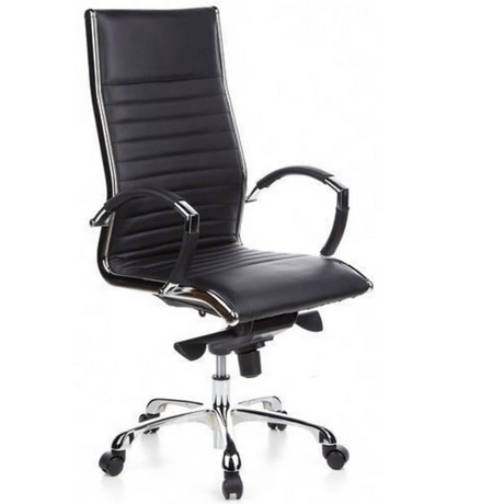 Professionell chefsfåtölj PARMA 20 med svart konstläderklädsel och blanka kromdetaljer från hjh OFFICE