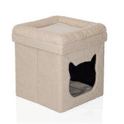 Beige katthus PAWY ES i fluffigt tyg med kattformad öppning från hjh LIVING