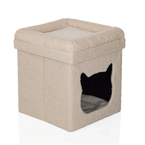Beige katthus PAWY ES i fluffigt tyg med kattformad öppning från hjh LIVING