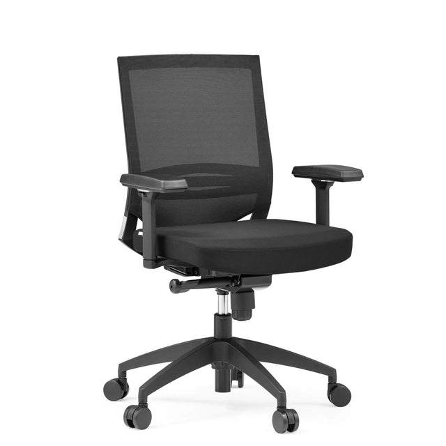 Svart Professionell kontorsstol PORTO BASE med nätryggstöd och armstöd från hjh OFFICE
