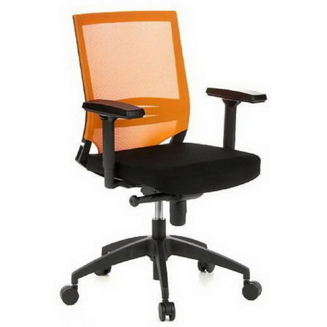 Professionell kontorsstol PORTO BASE i svart och orange med nätryggstöd och armstöd från hjh OFFICE