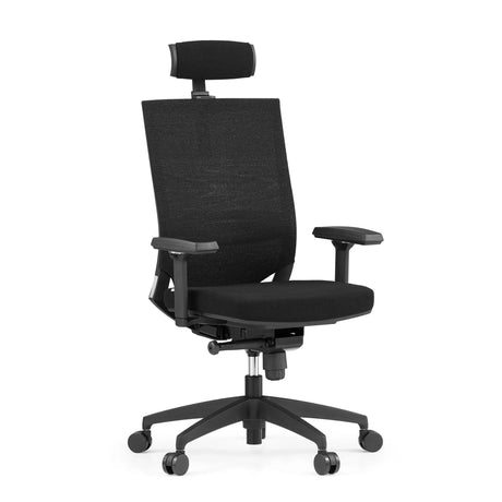 Svart Professionell kontorsstol PORTO MAX HIGH I med nätryggstöd, nackstöd och armstöd från hjh OFFICE