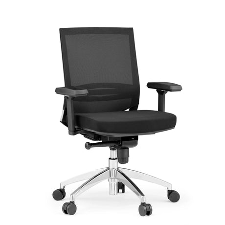 Professionell kontorsstol PORTO PRO i svart med nätryggstöd och blankt stjärnfot från hjh OFFICE