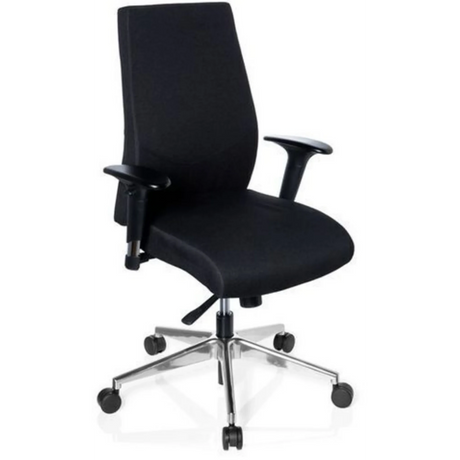 Professionell kontorsstol PRO-TEC 250 i svart med armstöd och silverfärgad stjärnfot med hjul från hjh OFFICE