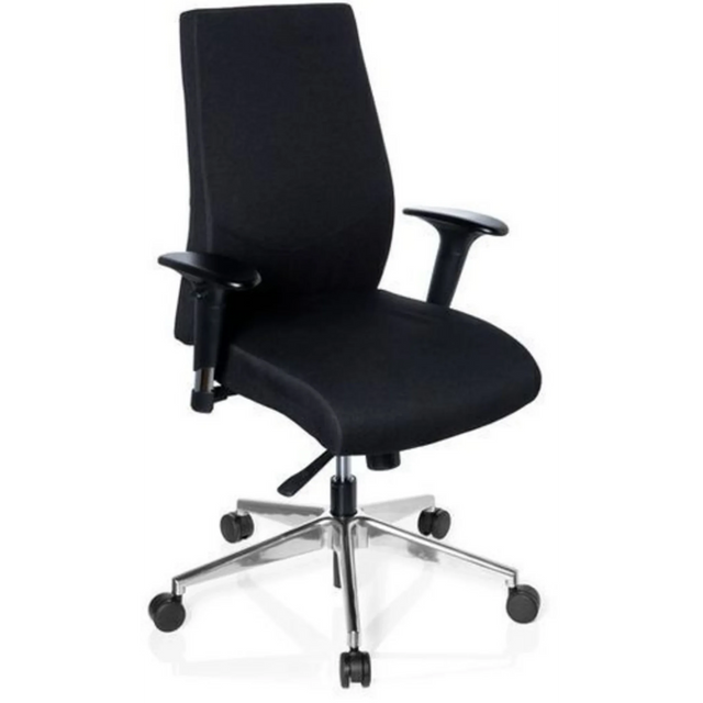 Professionell kontorsstol PRO-TEC 250 i svart med armstöd och silverfärgad stjärnfot med hjul från hjh OFFICE