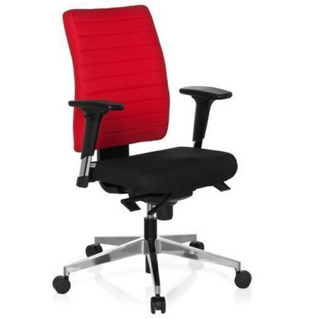 Professionell kontorsstol PRO-TEC 350 i svart-röd med armstöd och aluminiumfotkryss från hjh OFFICE