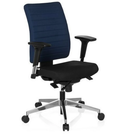 Professionell kontorsstol PRO-TEC 350 i blått och svart med armstöd och aluminiumfotkors från hjh OFFICE