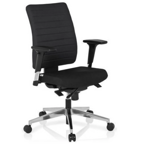 Professionell kontorsstol PRO-TEC 350 med svart klädsel, armstöd och ett silverfärgat stjärnfot från hjh OFFICE