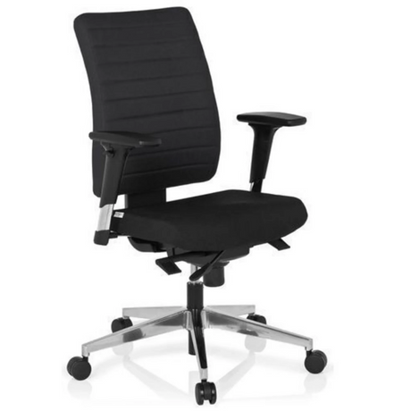 Professionell kontorsstol PRO-TEC 350 med svart klädsel, armstöd och ett silverfärgat stjärnfot från hjh OFFICE