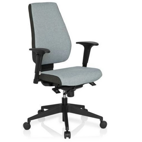 Professionell kontorsstol PRO-TEC 500 med grå klädsel, svarta armstöd och stjärnfot med hjul från hjh OFFICE