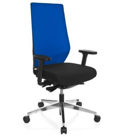 Professionell kontorsstol PRO-TEC 700 i svart och blått med armstöd och aluminiumfotkryss från hjh OFFICE