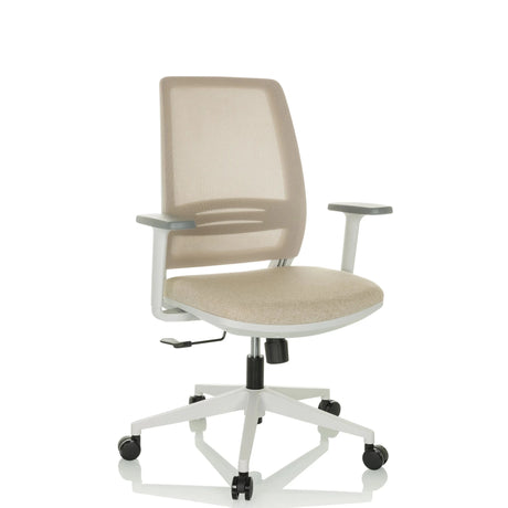 Home Office kontorsstol PROFONDO ECO W i beige med nätryggstöd och vit ram från hjh OFFICE