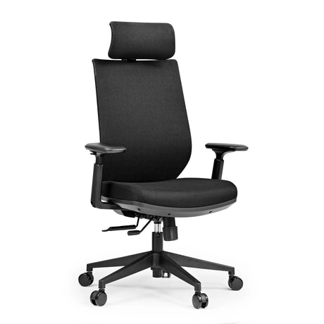 Svart Professionell kontorsstol Profondo F med tygklädsel, nackstöd och armstöd från hjh OFFICE