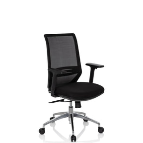 Svart Professionell kontorsstol PROFONDO med nätryggstöd och polerad fotkors från hjh OFFICE